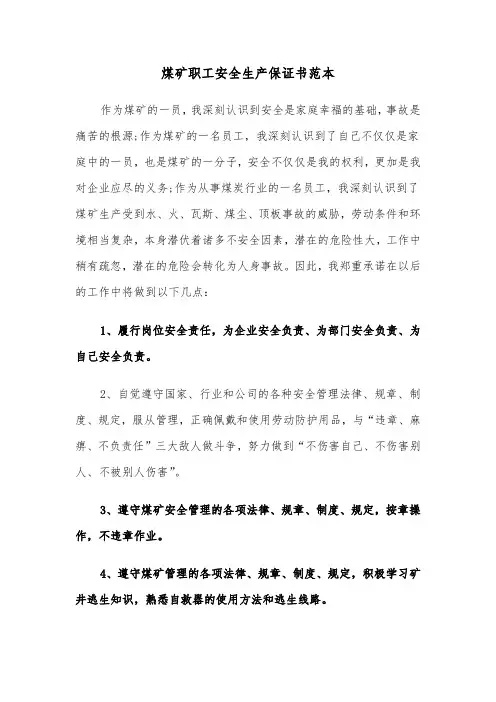 煤矿职工安全生产保证书范本（二篇）