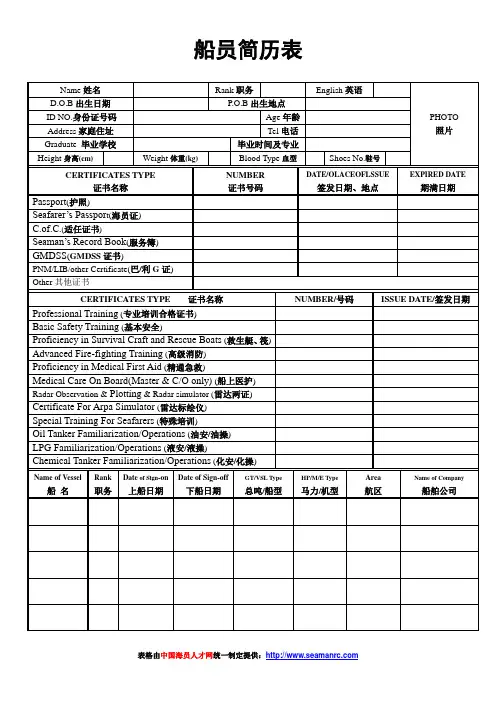 航海专业求职简历