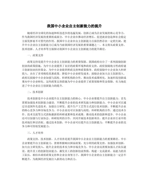 我国中小企业自主创新能力的提升
