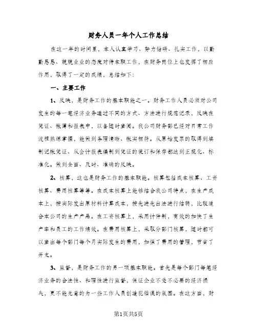 财务人员一年个人工作总结（二篇）