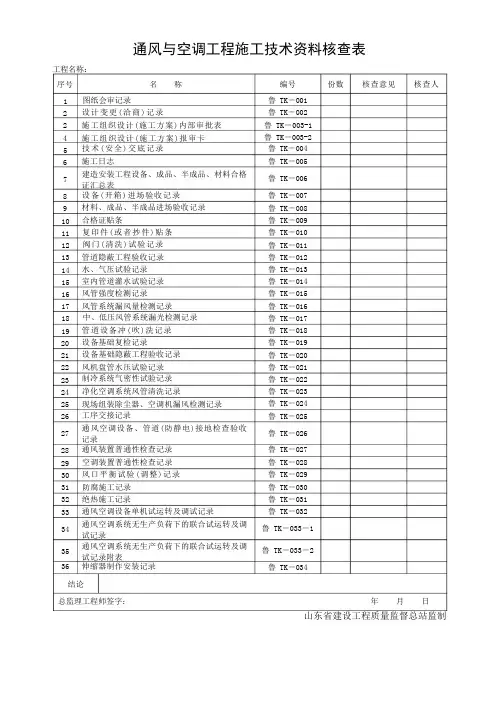 TK通风与空调-建筑工程施工技术资料管理规程