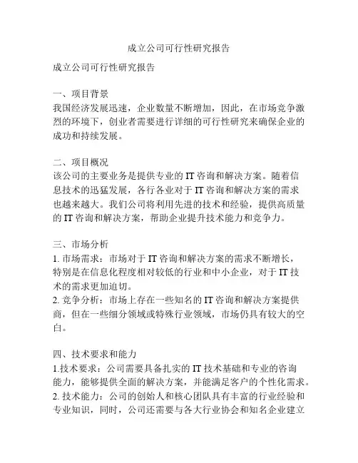 成立公司可行性研究报告