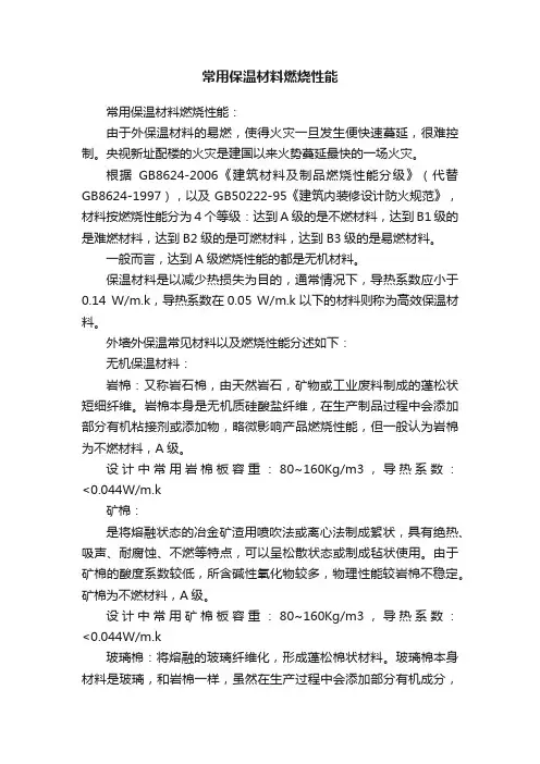 常用保温材料燃烧性能