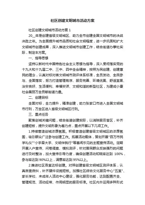 社区创建文明城市活动方案