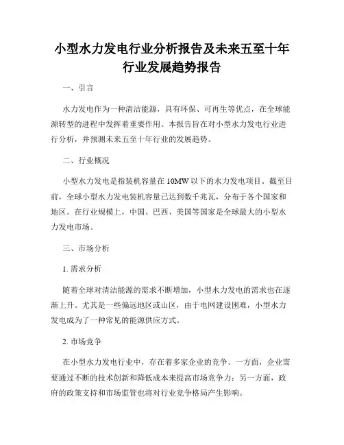 小型水力发电行业分析报告及未来五至十年行业发展趋势报告