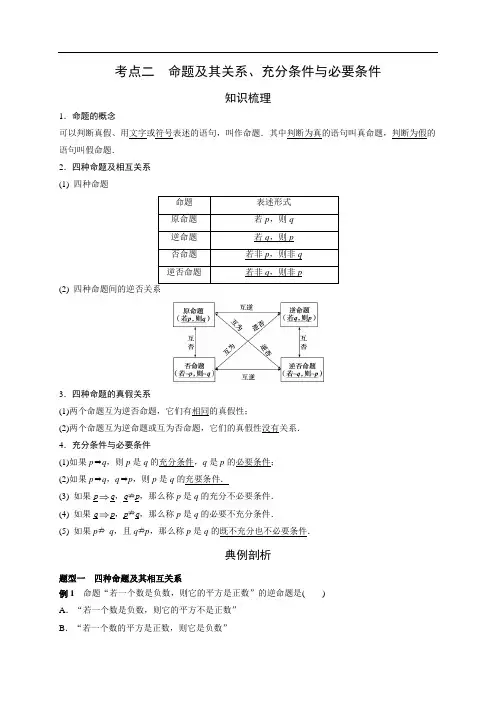 高考数学专题知识突破：考点2 命题及其关系、充分条件与必要条件