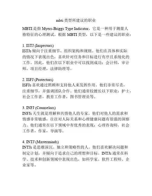 mbti类型所建议的职业