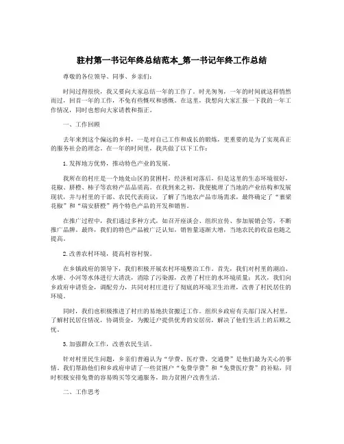 驻村第一书记年终总结范本_第一书记年终工作总结