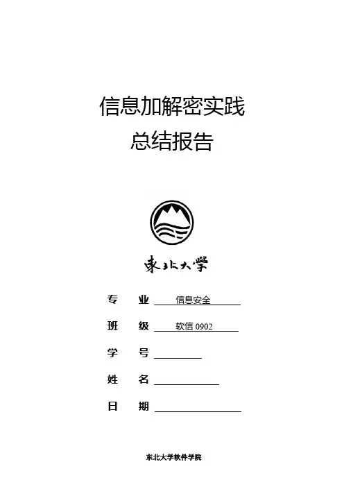 东北大学软信 密码学程序实践报告