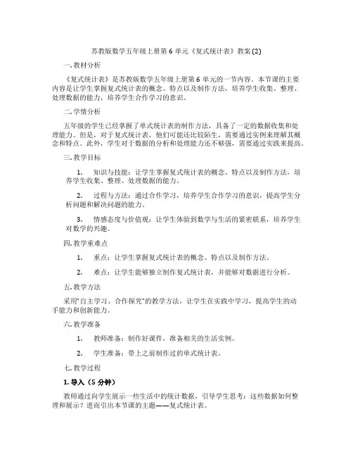 苏教版数学五年级上册第6单元《复式统计表》教案 (2)