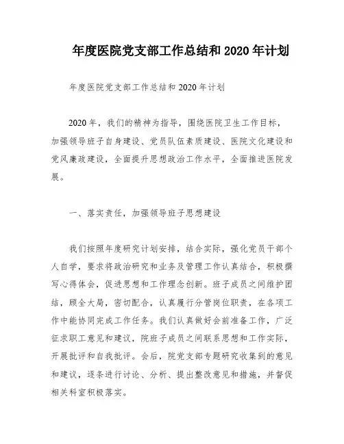 年度医院党支部工作总结和2020年计划