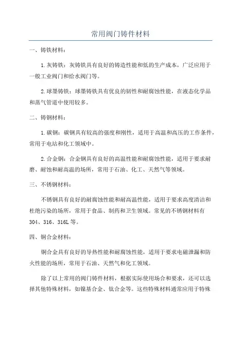 常用阀门铸件材料