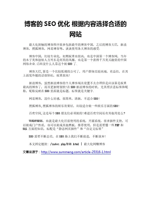 博客的SEO优化 根据内容选择合适的网站