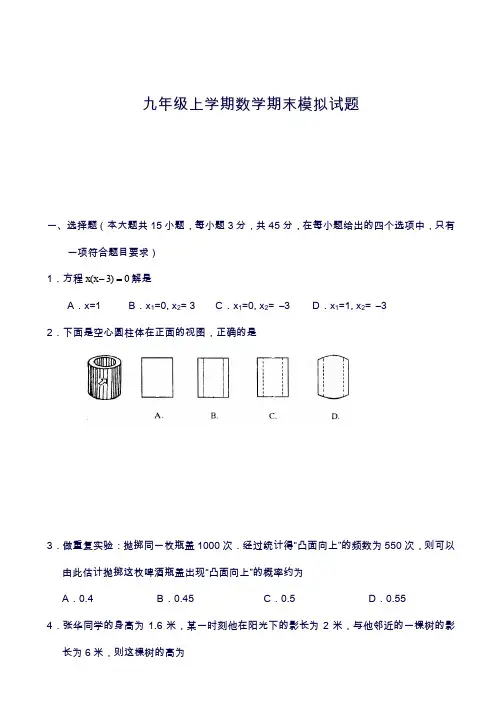 2019—2020年最新青岛版九年级数学上册上学期期末考试综合模拟试题及答案解析(试卷).docx