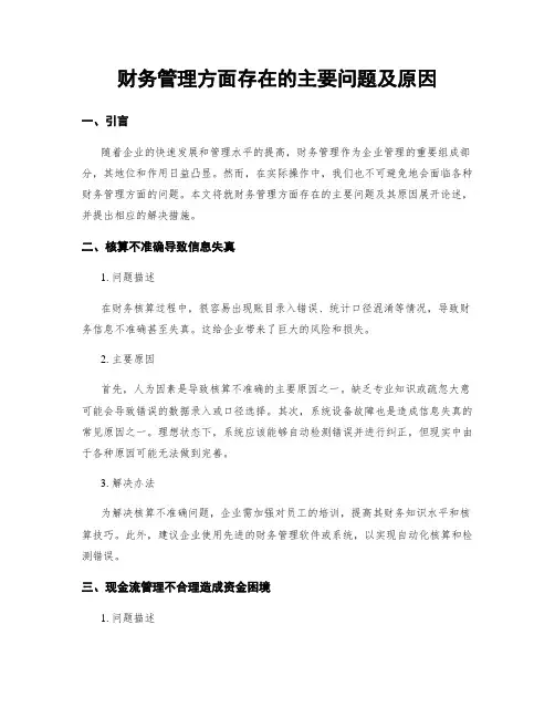 财务管理方面存在的主要问题及原因