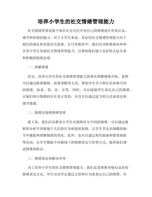 培养小学生的社交情绪管理能力