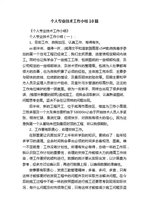 个人专业技术工作小结10篇