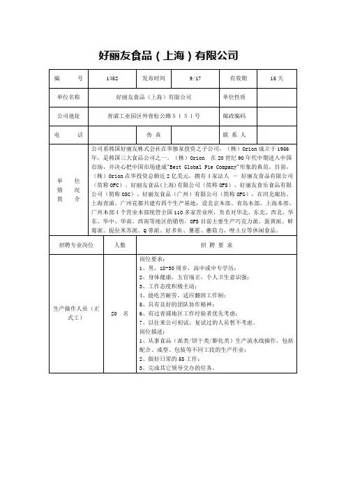 好丽友食品(上海)有限公司