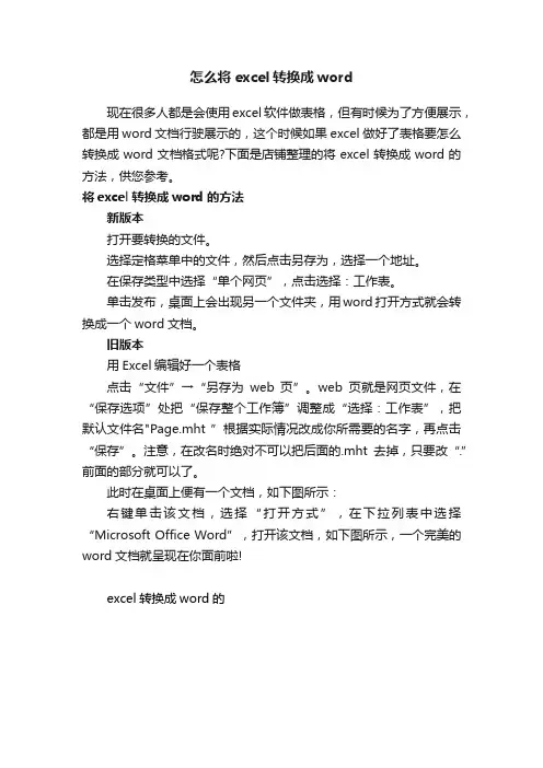 怎么将excel转换成word