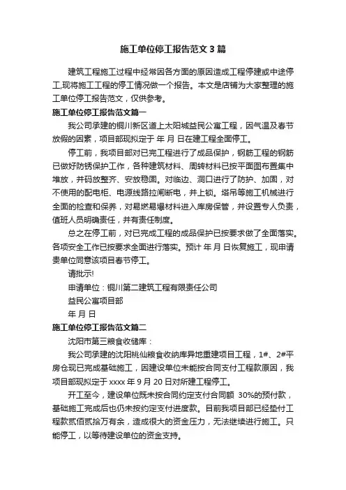 施工单位停工报告范文3篇