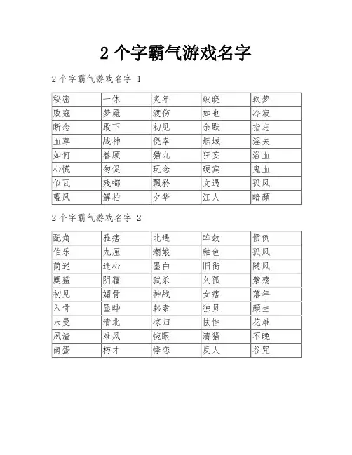 2个字霸气游戏名字