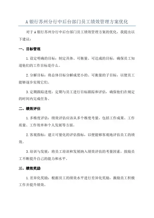 A银行苏州分行中后台部门员工绩效管理方案优化