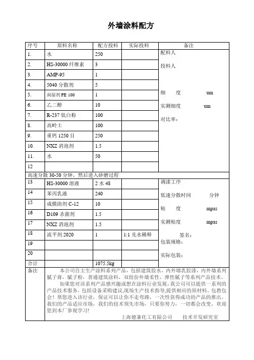 外墙涂料配方
