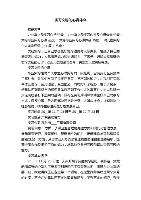 实习文秘的心得体会
