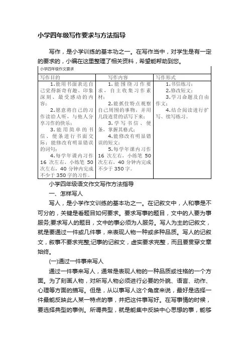 小学四年级写作要求与方法指导