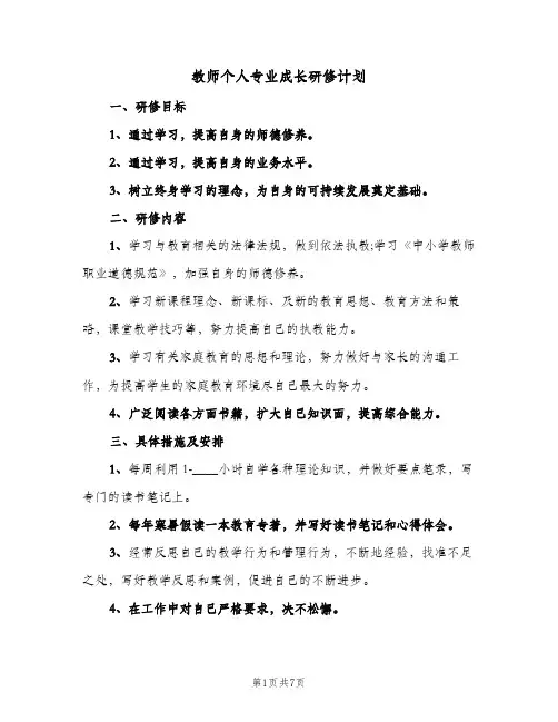教师个人专业成长研修计划(4篇)