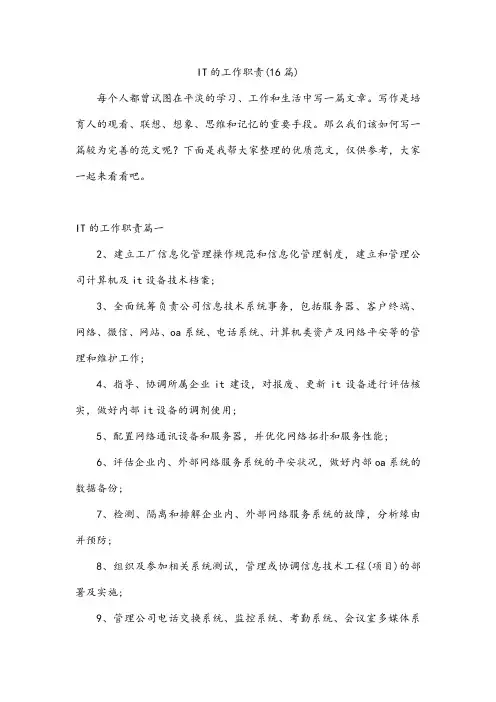 IT的工作职责(16篇)