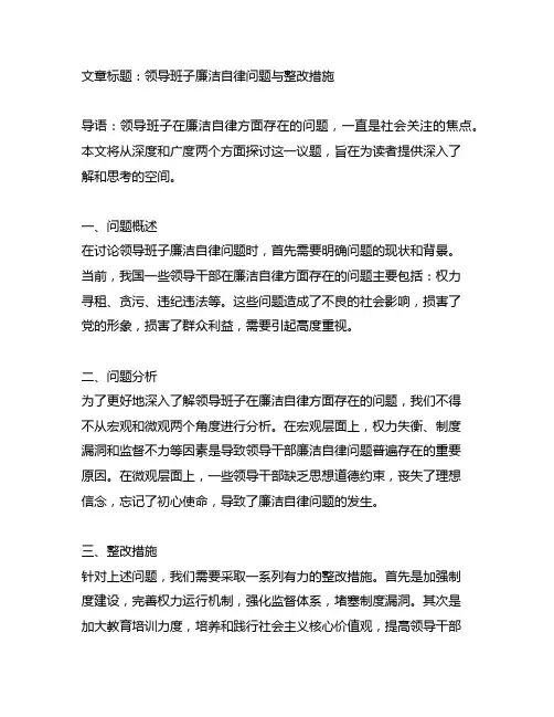 领导班子在廉洁自律方面存在的问题及整改措施