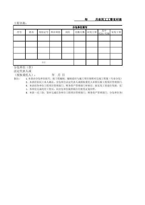 月工资农民工工资支付表