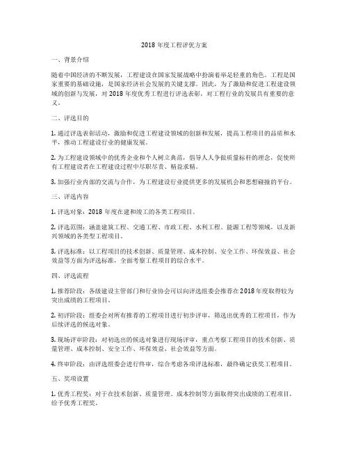 2018年度工程评优方案