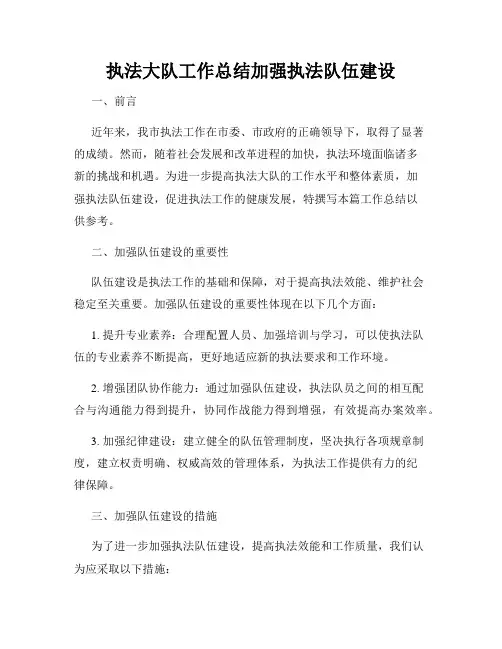 执法大队工作总结加强执法队伍建设