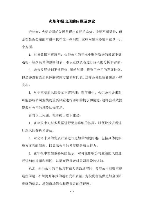 火炬年报出现的问题及建议