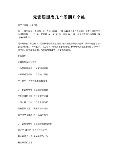元素周期表几个周期几个族
