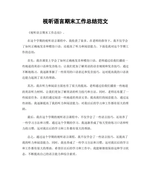 视听语言期末工作总结范文