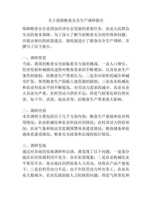 关于保障粮食安全生产调研报告