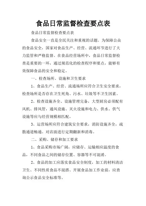食品日常监督检查要点表