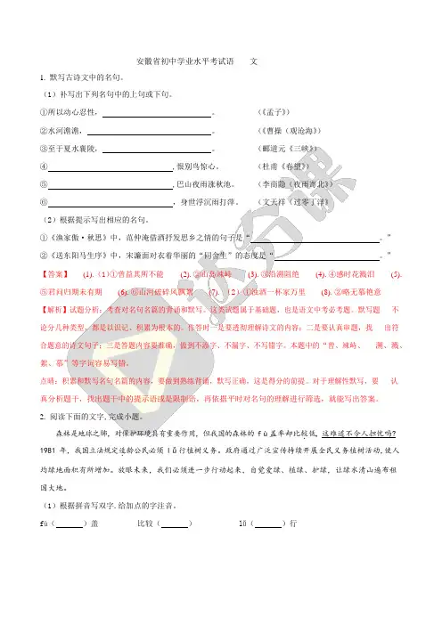 安徽省2021年中考语文试题(解析版)