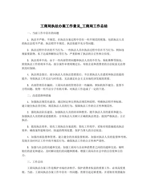 工商局执法办案工作意见_工商局工作总结
