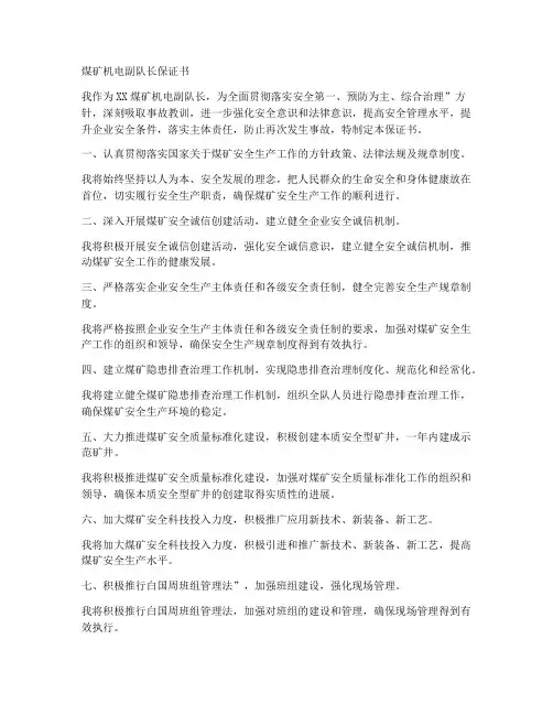 煤矿机电副队长保证书