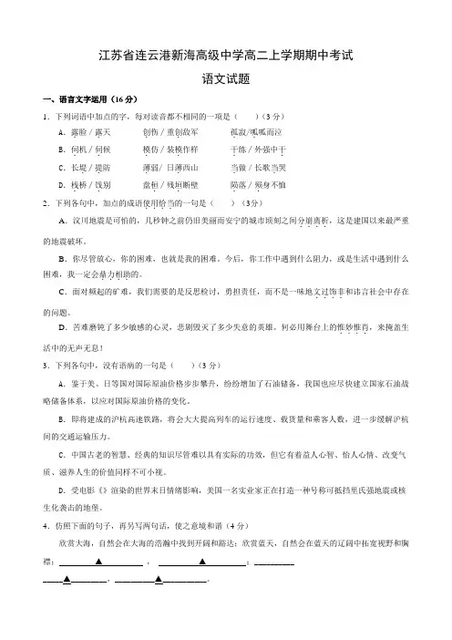 江苏省连云港新海高级中学高二上学期期中考试(语文).doc