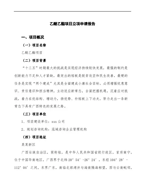 乙酸乙酯项目立项申请报告模板