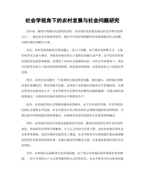 社会学视角下的农村发展与社会问题研究