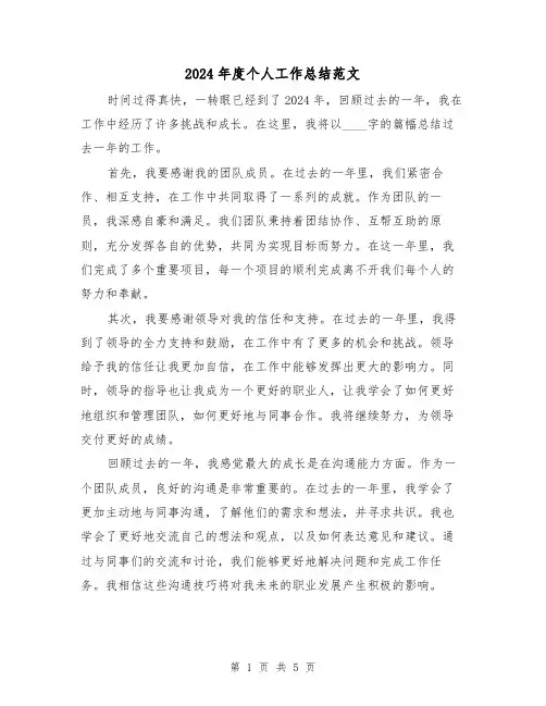 2024年度个人工作总结范文(2篇)
