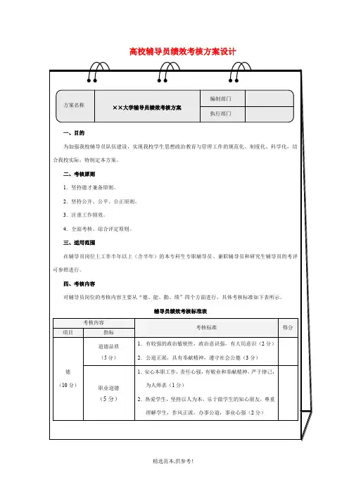 高校辅导员绩效考核方案设计