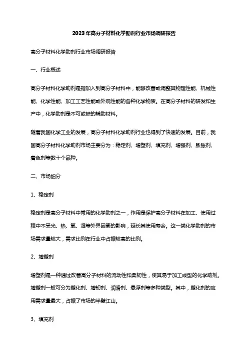 2023年高分子材料化学助剂行业市场调研报告