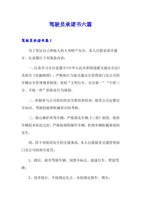驾驶员承诺书六篇